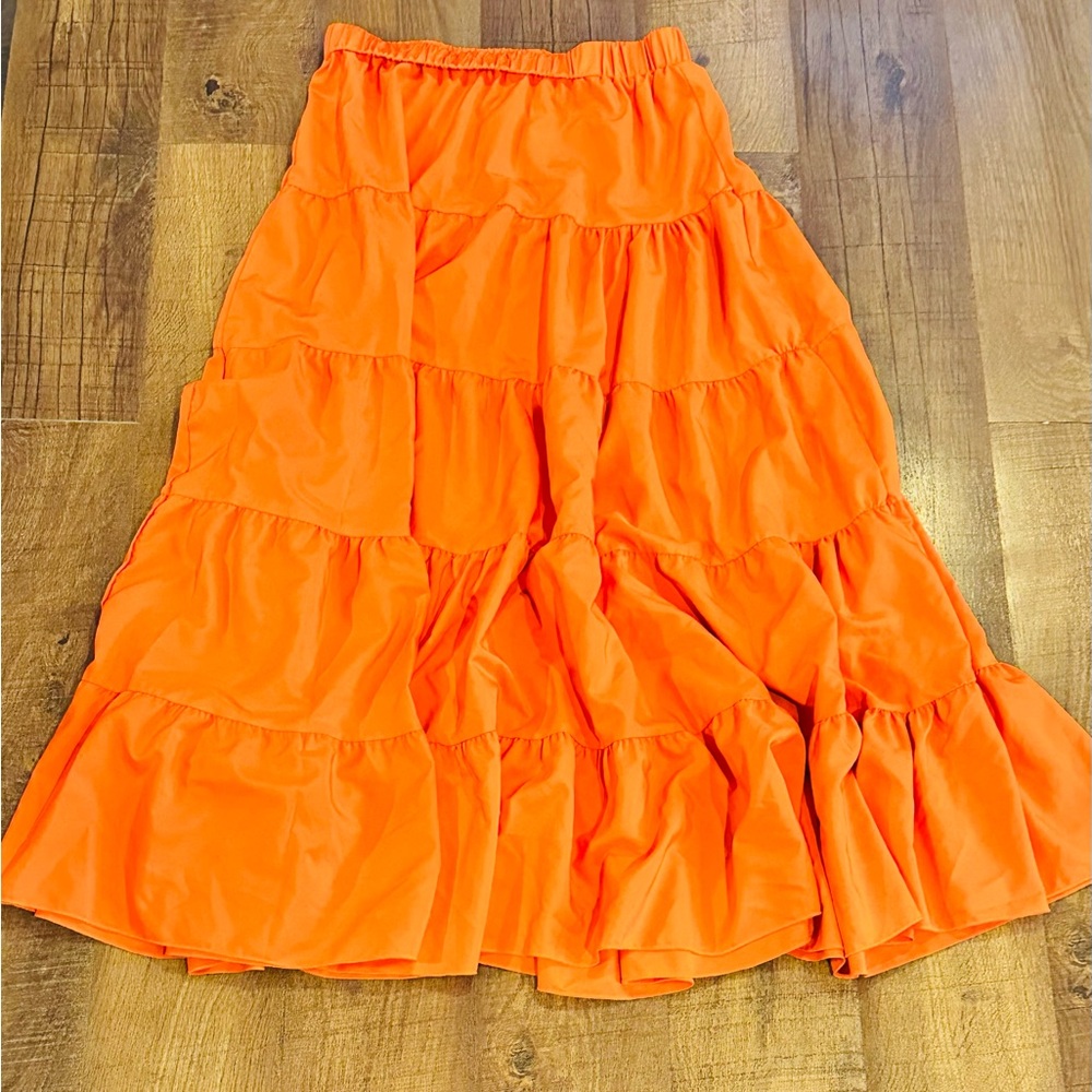 SHEIN Bright Orange A-Line Tiered Skirt